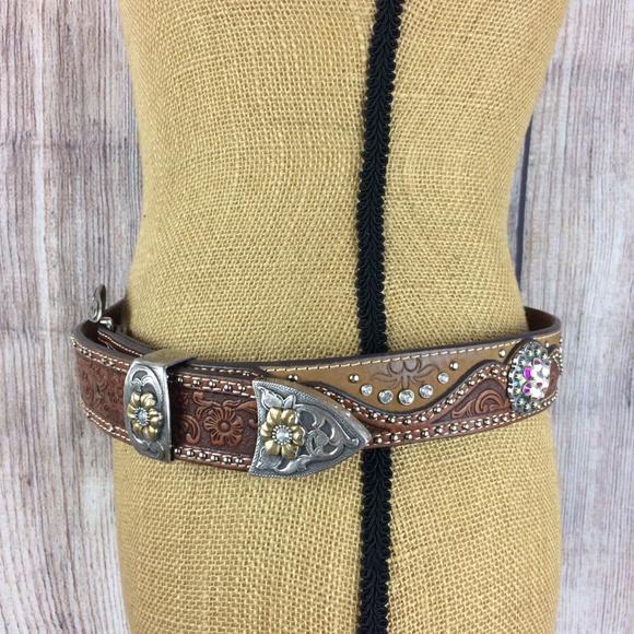 Nooona Belt Co. Genuine Leather Tooled Belt Sz M - Picture 3 of 6